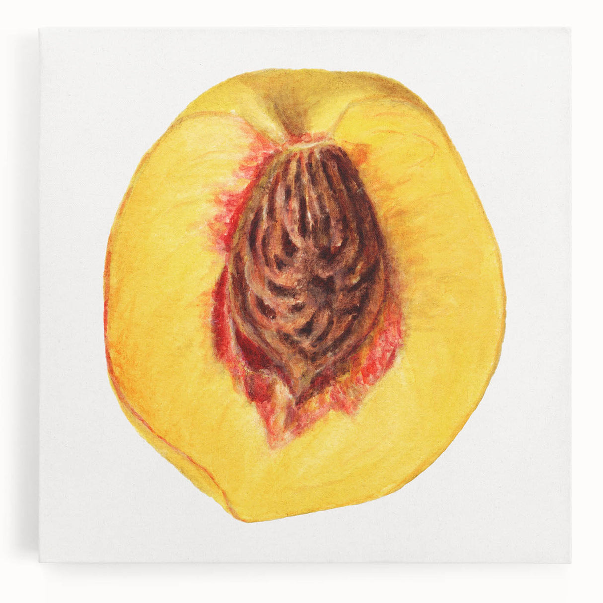 Black and white still life of various fruits on a large stretched canvas, ideal for kitchen wall art.