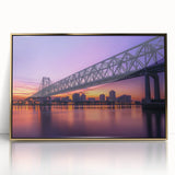 Framed acrylic artwork of a golden landscape bridge, showcasing vibrant colors and intricate details, ideal for modern home decor or art enthusiasts.