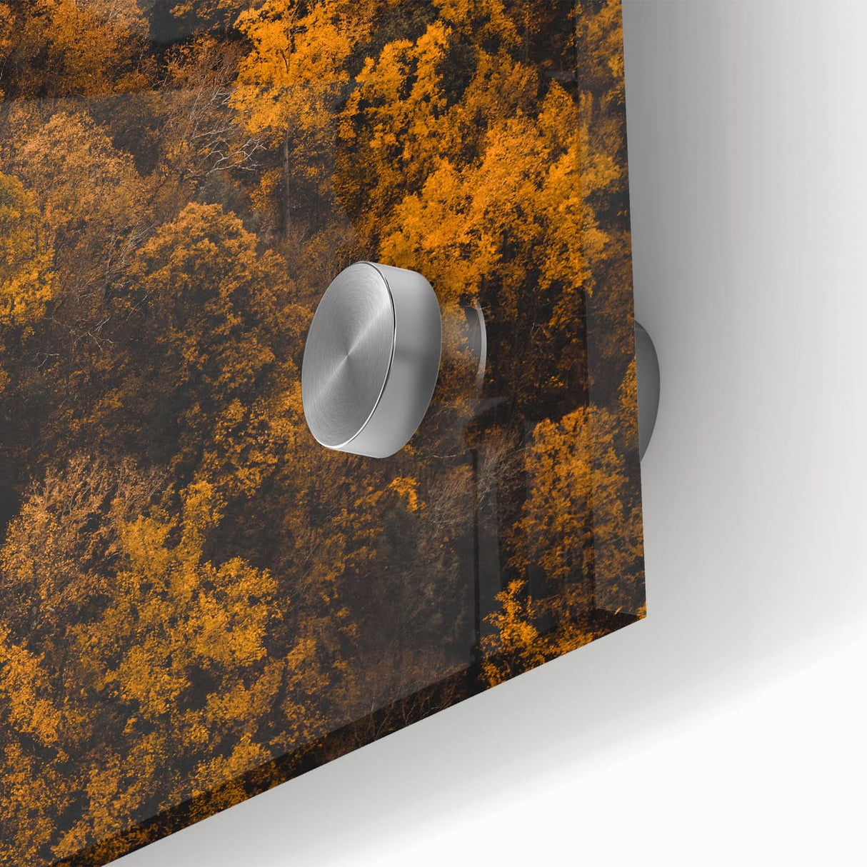 Large abstract wall art depicting fall colors on acrylic glass, perfect for dining room ambiance.