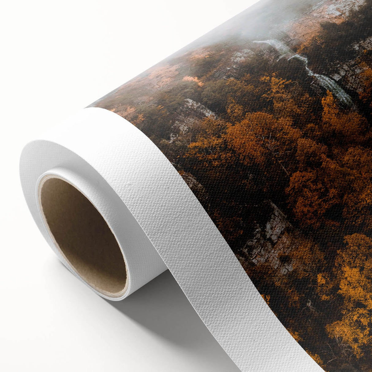 Art Deco poster featuring a stylized fall scene in orange and brown tones on rolled canvas, ideal for nursery wall art.