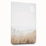 Large abstract wall art in vibrant blue and orange hues on acrylic glass, ideal for modern bedroom or dining room decor.