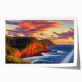Vibrant rolled print showcasing a stunning landscape of rugged cliffs under a bright blue sky, elegantly packaged for easy display and protection. Perfect for nature enthusiasts and home decor.