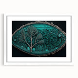 Abstract floral wall art framed in white with a mat, showcasing vibrant colors and intricate designs, ideal for modern home decor. Perfect for adding a touch of elegance to any room.