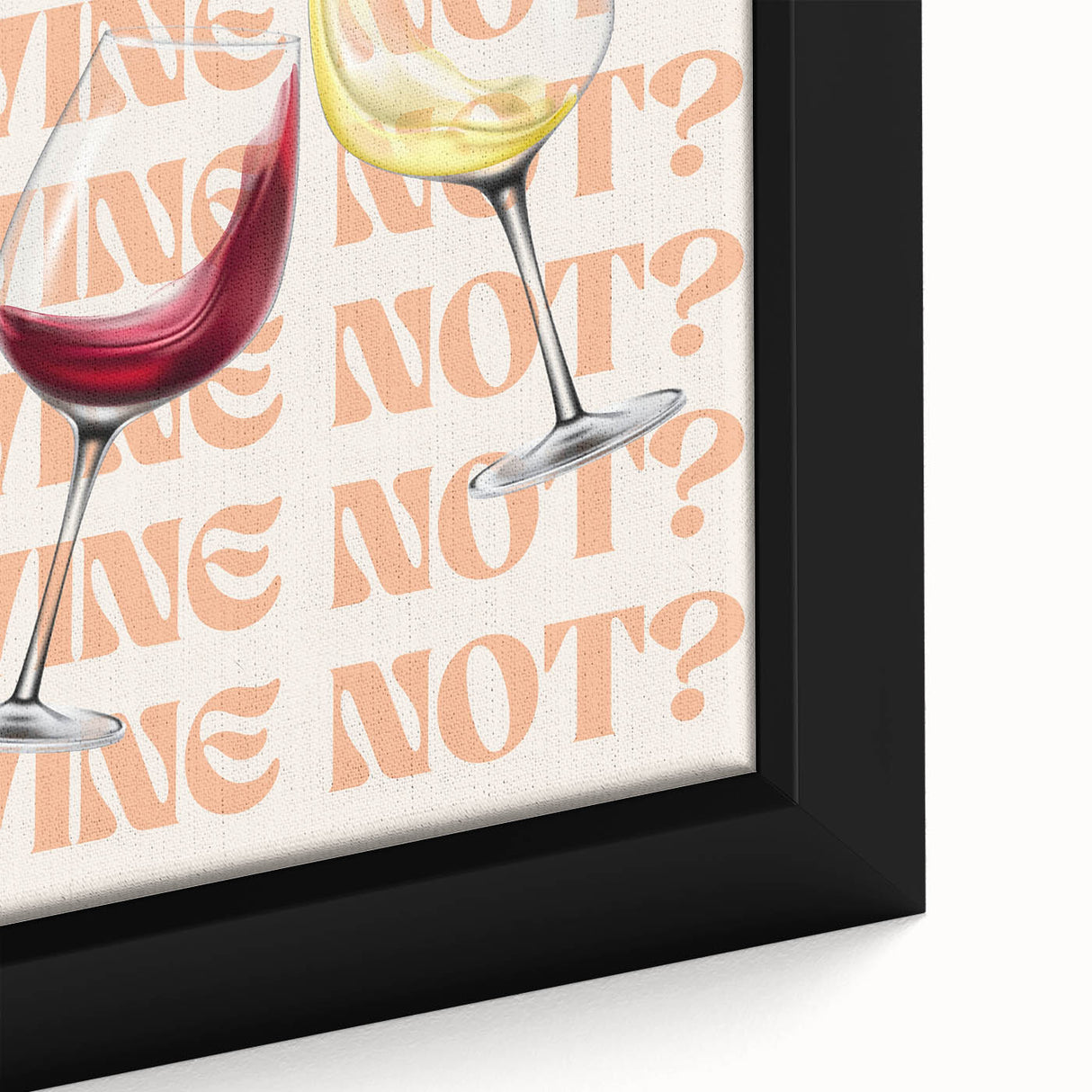 Extra large black wall art featuring a close-up of colorful, textured food and drinks on a framed canvas.