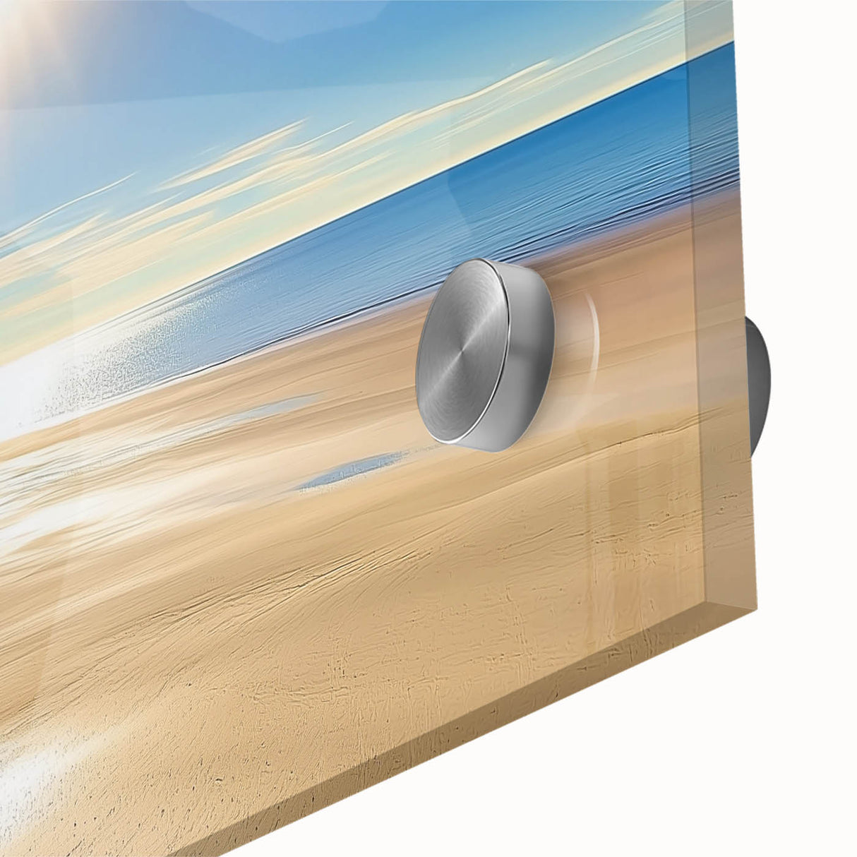 Close-up of a vibrant acrylic landscape artwork depicting serene beaches, showcasing rich colors and intricate details perfect for home decor or office spaces.