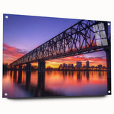 Acrylic glass landscape bridge design showcasing intricate details and vibrant colors, mounted with pins for a modern aesthetic, perfect for contemporary decor.