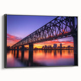 Framed canvas artwork depicting a stunning landscape bridge in black tones, showcasing intricate details and a side view perspective, perfect for modern home decor.