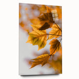Large abstract wall art on acrylic glass depicting autumnal hues, ideal for bedroom or dining room decor.