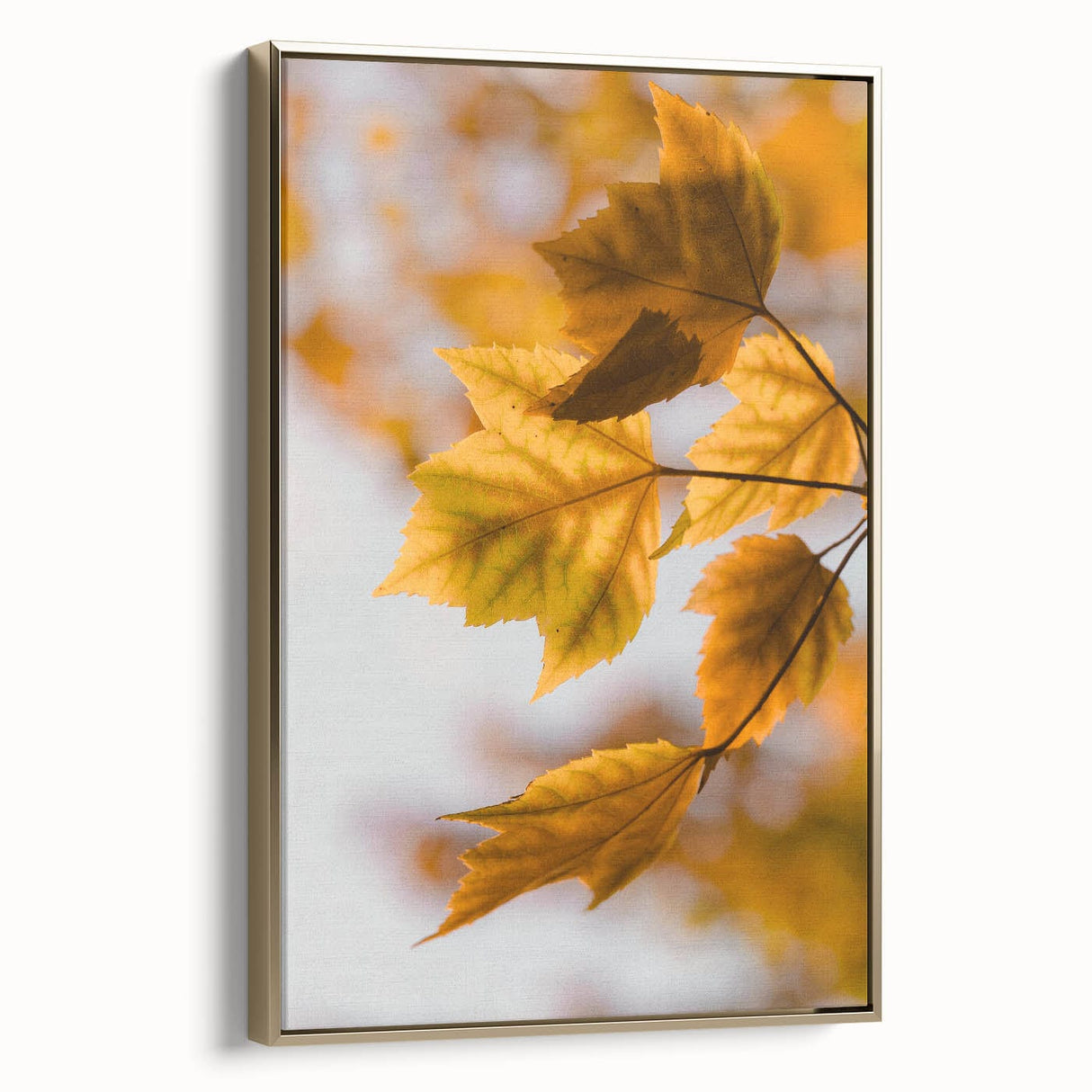 Framed canvas featuring a vintage-style landscape painting of autumn trees in gold and black tones, ideal for bedroom decor.