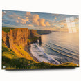 Acrylic glass artwork depicting a stunning landscape of cliffs, showcasing vibrant colors and intricate details, mounted with pins for a modern display.