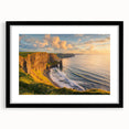 Framed landscape artwork showcasing majestic cliffs in a black frame with a mat, perfect for home decor and nature enthusiasts, enhancing interior aesthetics.