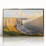 Framed acrylic artwork showcasing a stunning landscape of cliffs with rich, vibrant colors and a gold frame, perfect for adding elegance to any home decor.