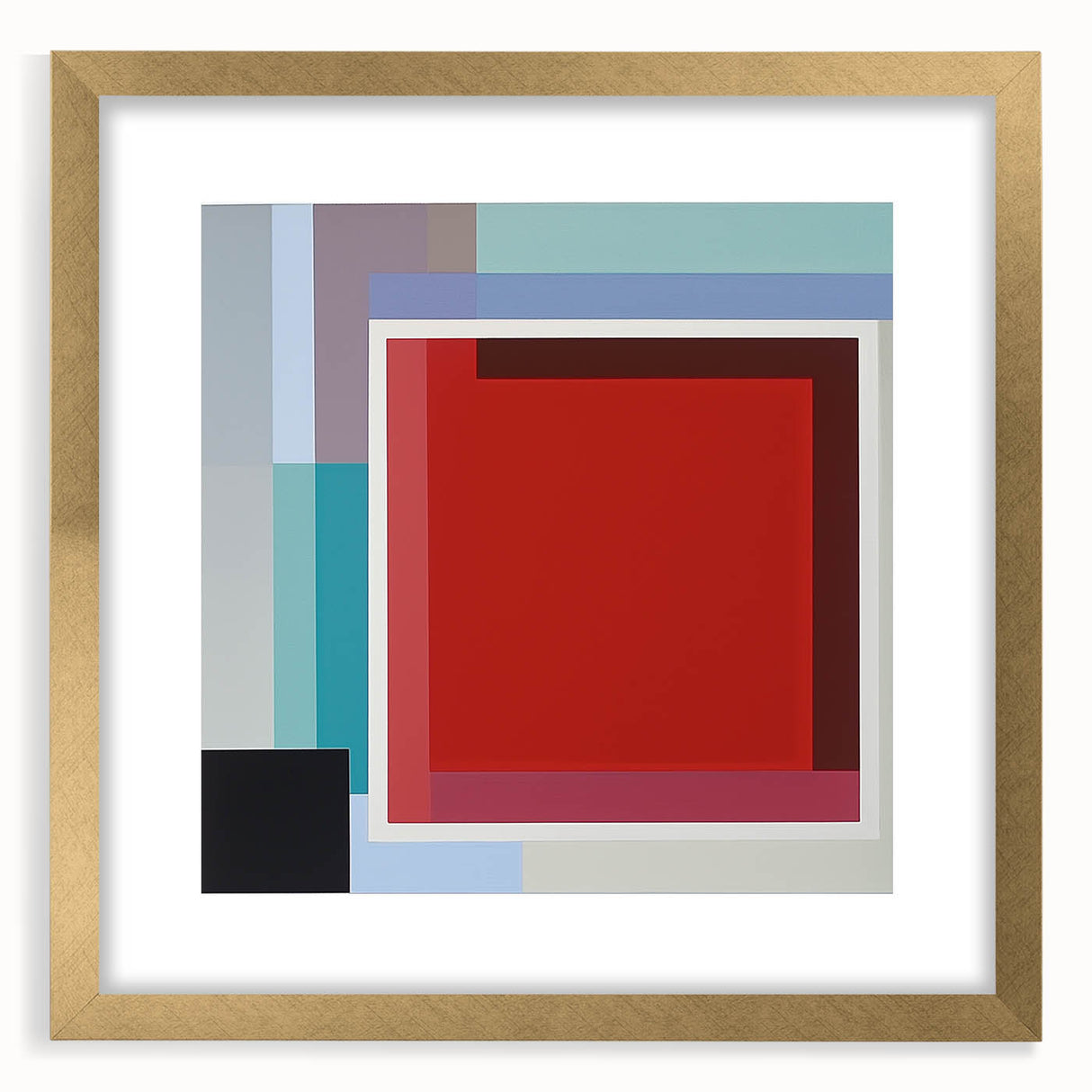 Modern Geometric Living Room Wall Art – Red & Blue Abstract Canvas