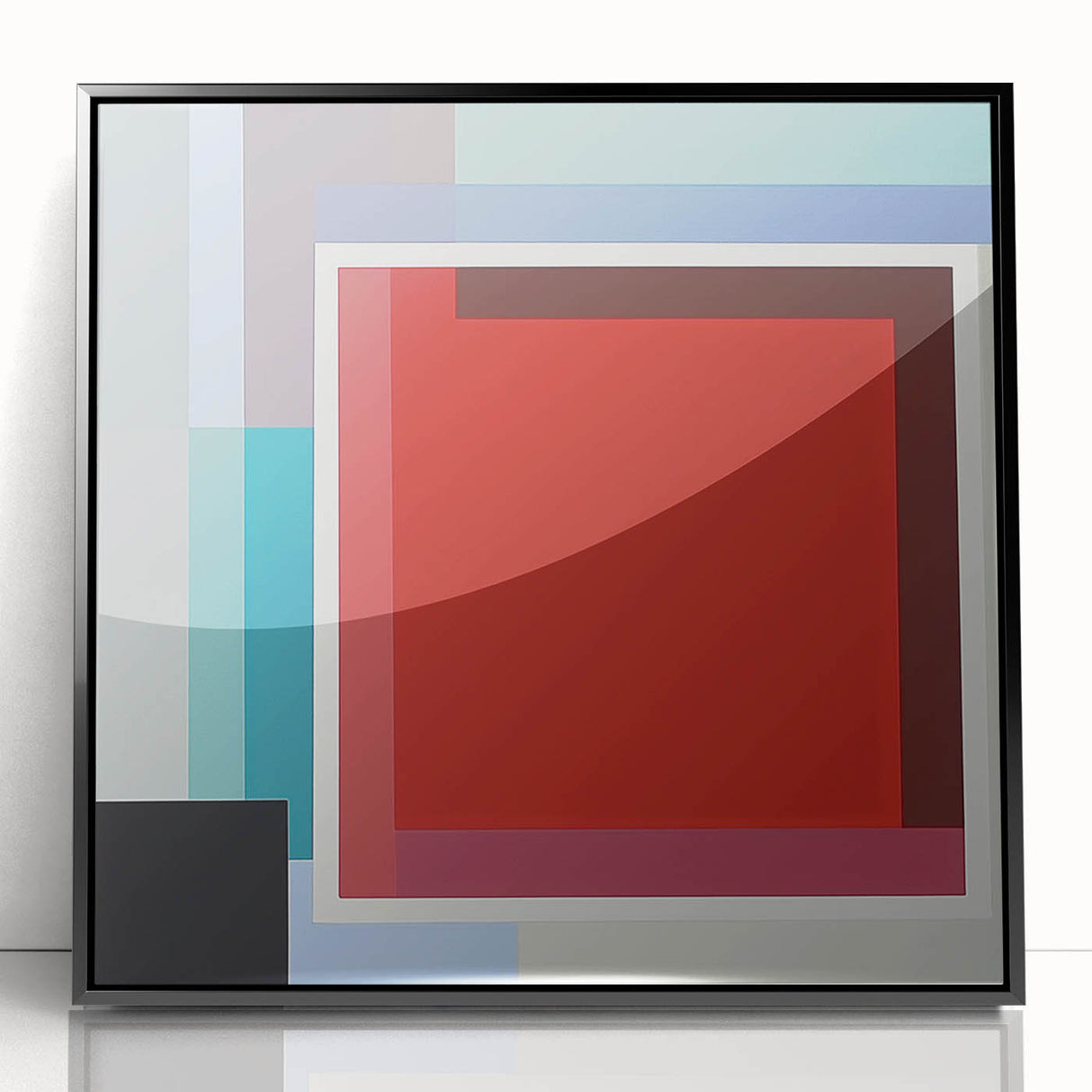 Modern Geometric Living Room Wall Art – Red & Blue Abstract Canvas