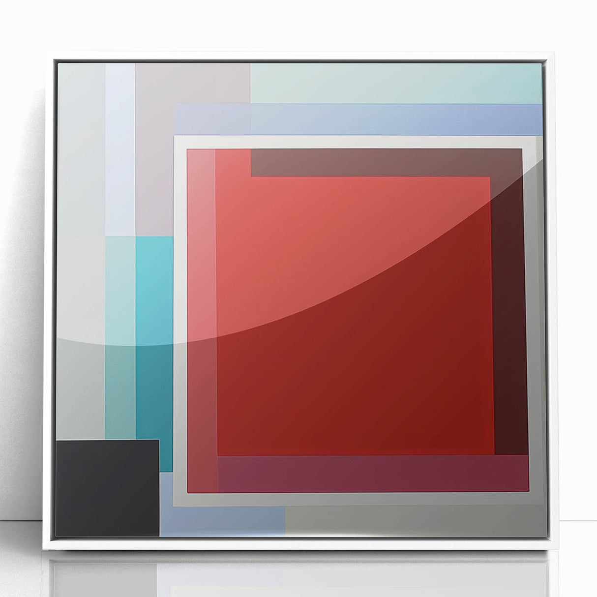 Modern Geometric Living Room Wall Art – Red & Blue Abstract Canvas