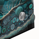 Close-up view of vibrant abstract floral wall art printed on acrylic glass, showcasing intricate colors and textures, perfect for modern decor.