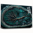 Abstract floral wall art displayed in an acrylic glass frame, featuring vibrant colors and intricate designs, complemented by decorative pins for mounting.