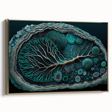 Framed canvas wall art displaying an abstract floral design in vibrant colors, featuring gold accents. The piece has a modern aesthetic, ideal for home decor.