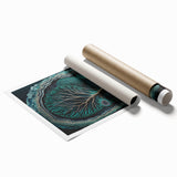 Vibrant abstract floral wall art print showcasing colorful blooms in shades of pink, blue, and yellow, elegantly rolled for easy display and storage. Perfect for modern home decor.
