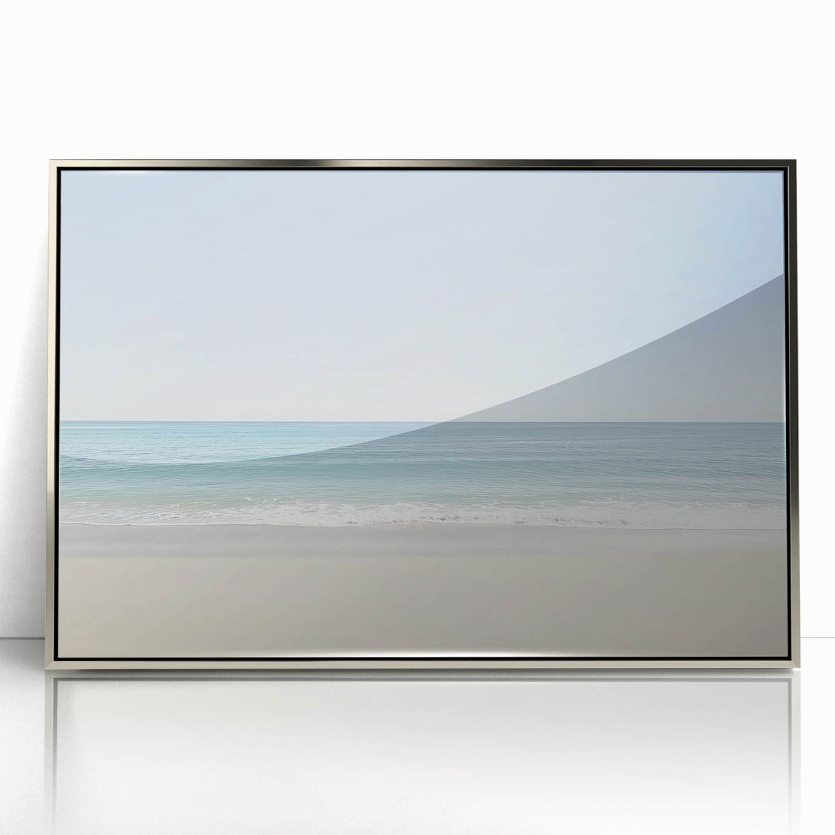 Framed acrylic artwork showcasing a serene beach landscape with vibrant colors, perfect for coastal home decor. Ideal for enhancing interior aesthetics.