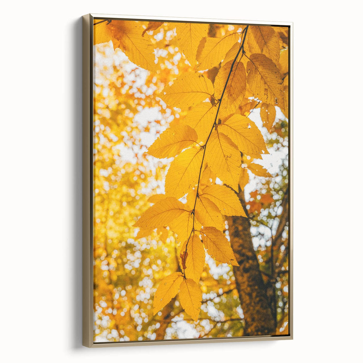 Framed canvas depicting a vintage fall landscape in muted gold tones, ideal for bedroom wall art.