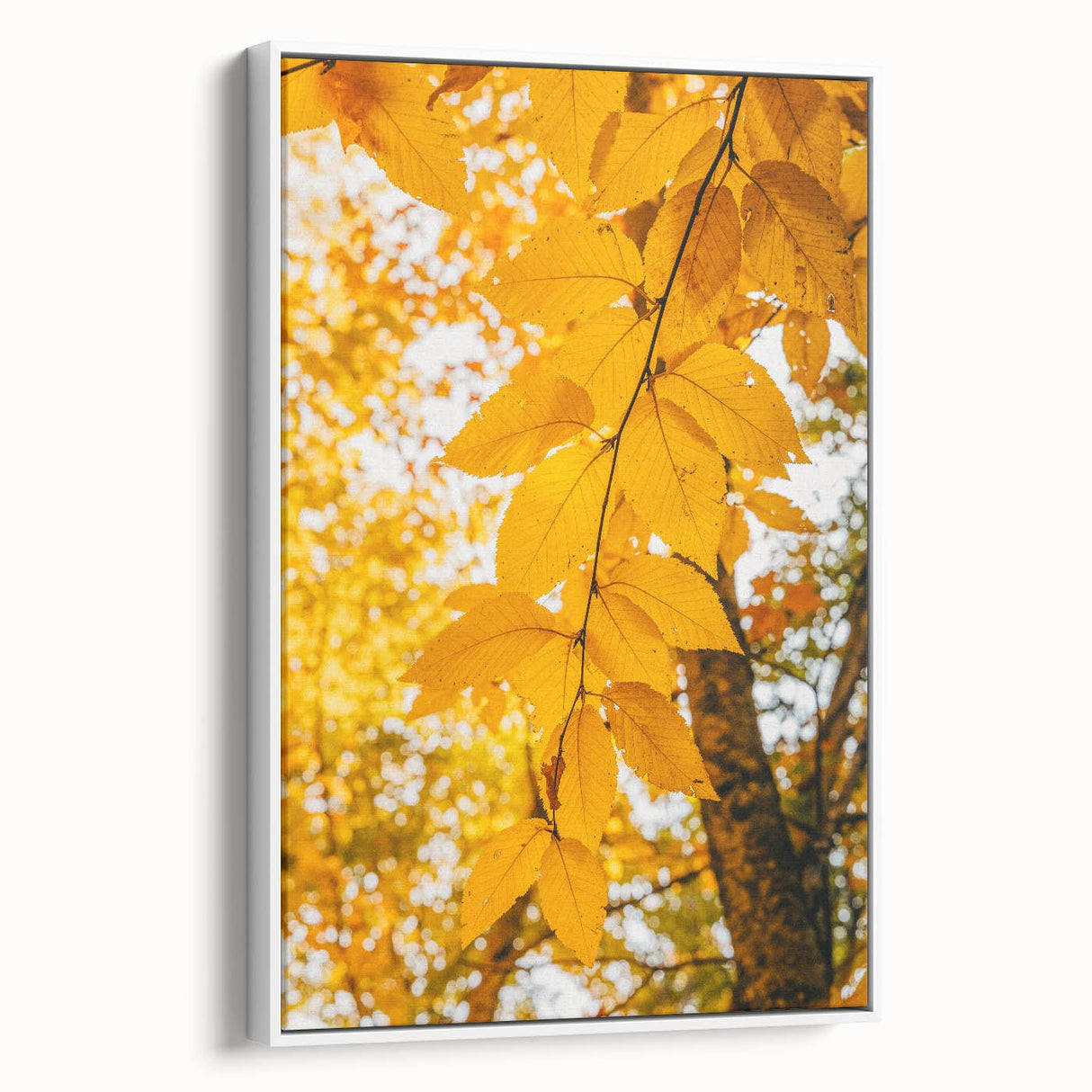 Vintage poster art featuring an autumnal scene on framed canvas, ideal for living room decor.