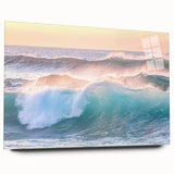 Large abstract wall art on acrylic glass depicting vibrant summer colors, suited for bedroom or dining room decor.