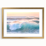 Extra large abstract art print with textured summer design in warm orange and yellow tones on a gold-framed canvas.