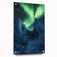 Acrylic glass artwork showcasing a stunning cliff landscape design, featuring vibrant colors and intricate details, displayed in a side view with decorative pins.