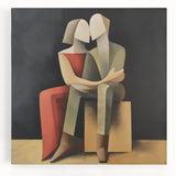 Abstract figurative stretched canvas artwork showcasing vibrant colors and dynamic shapes, ideal for modern home decor and artistic expression.