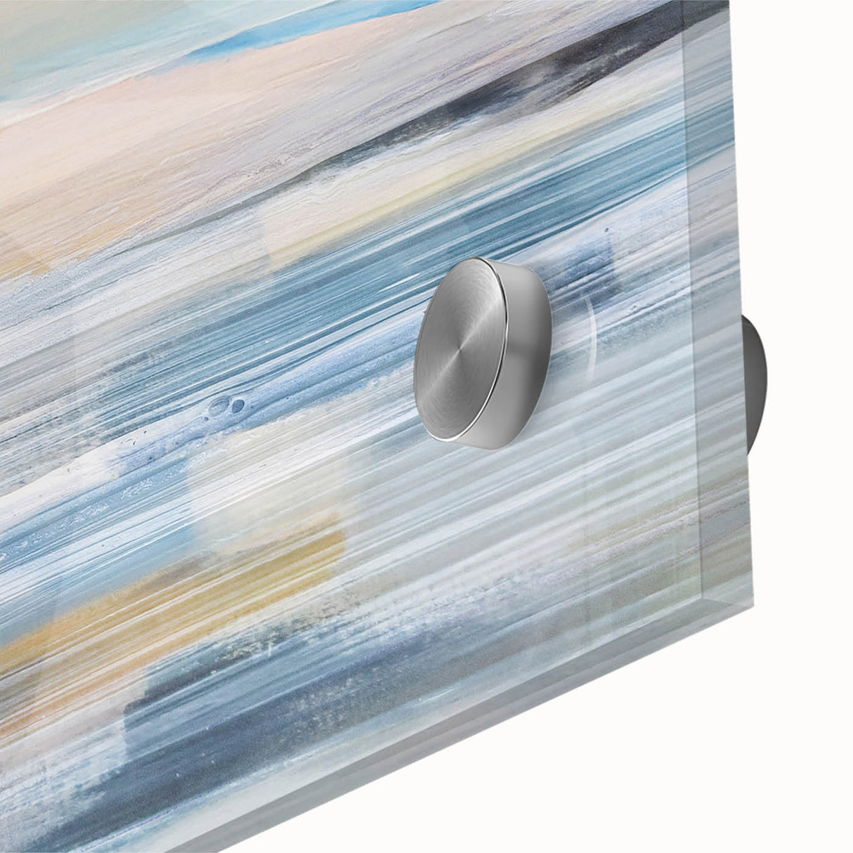 Close-up of abstract landscape wall art print on acrylic glass, showcasing vibrant colors and intricate details, perfect for modern home decor.