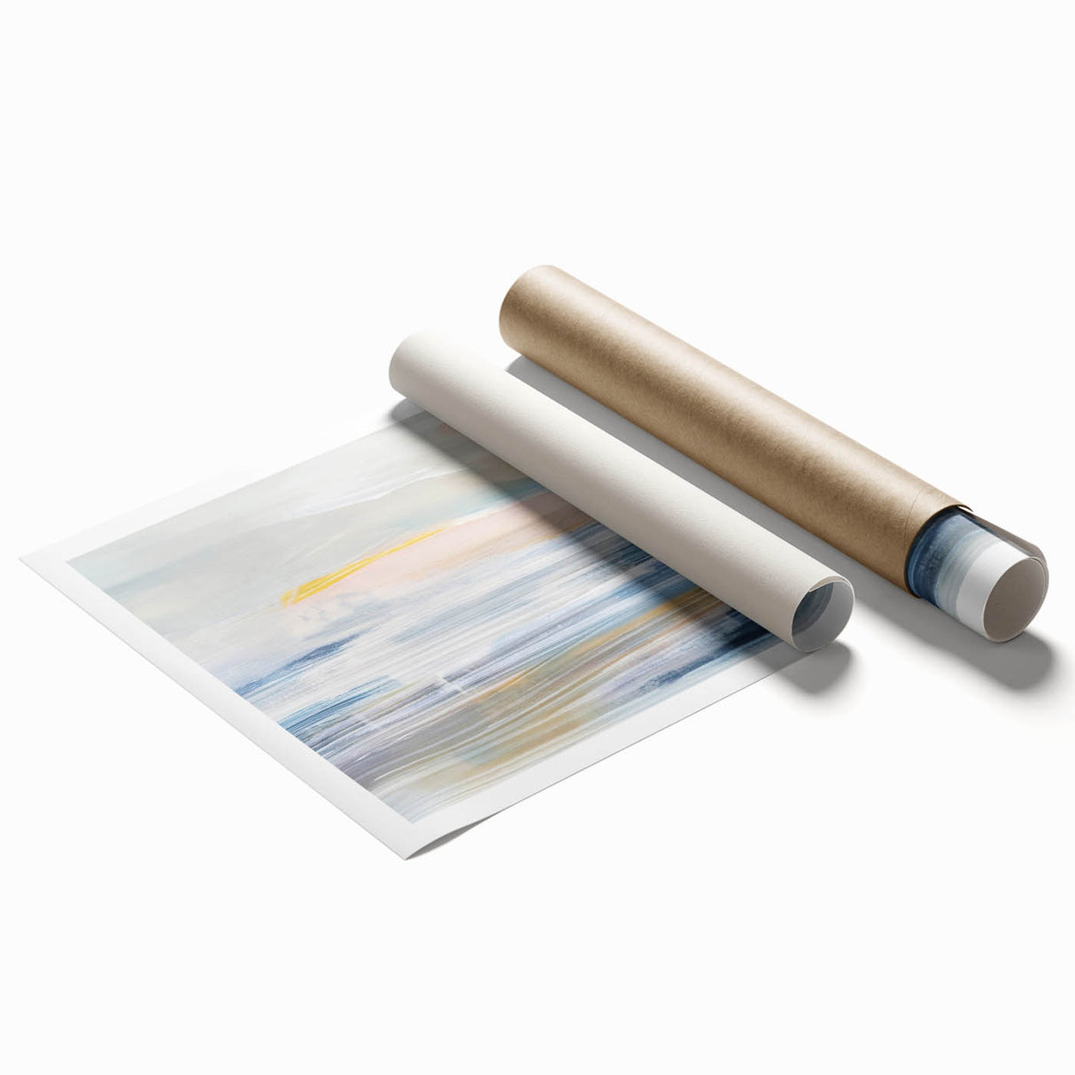 Abstract landscape wall art print showcasing vibrant colors and fluid shapes, ideal for modern decor. Rolled and ready for framing, this artwork adds a contemporary touch to any space.