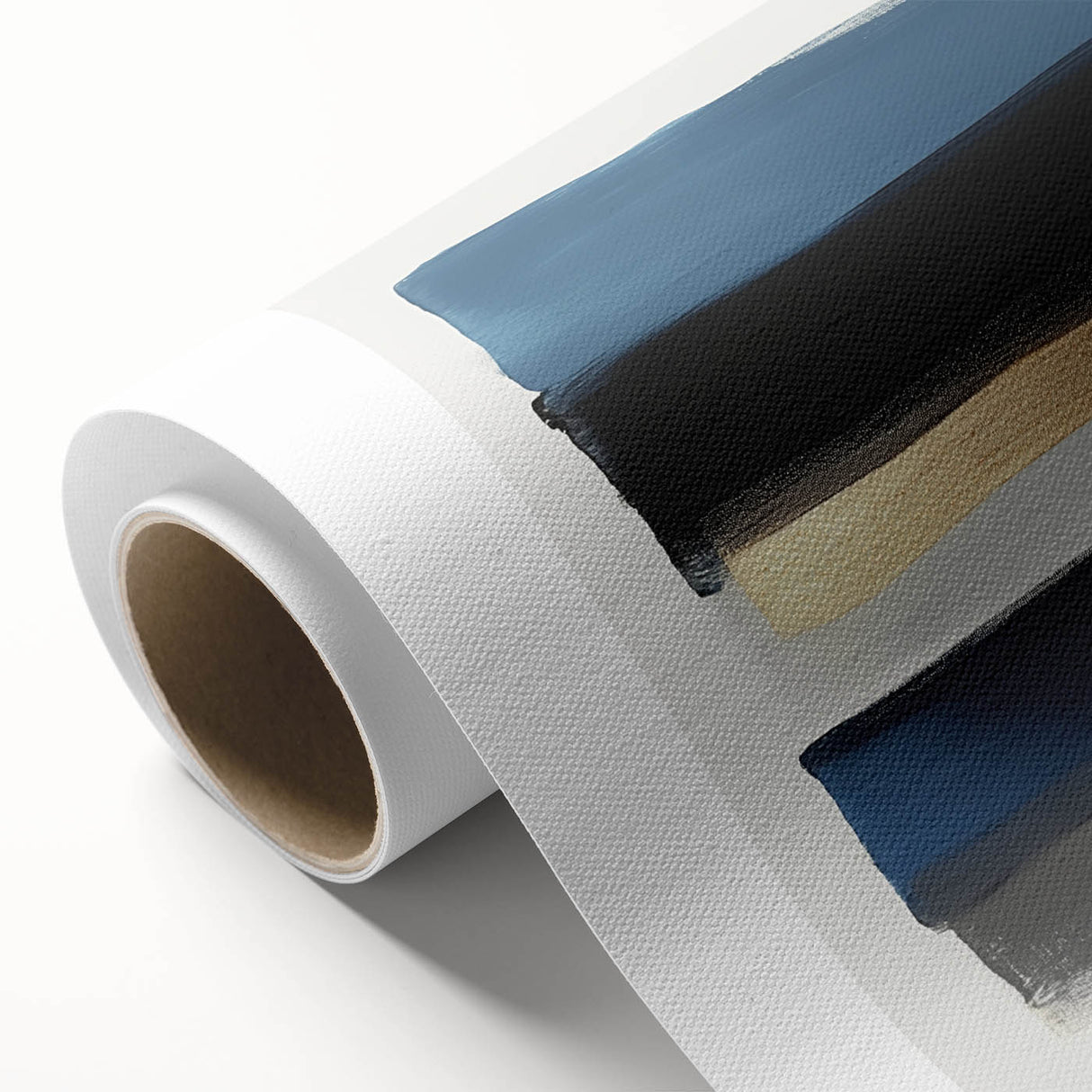 Modern Abstract Wall Art – Black and Blue with Gold Brush Texture