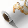 Art deco poster featuring stylized food and drink illustrations on a rolled canvas.