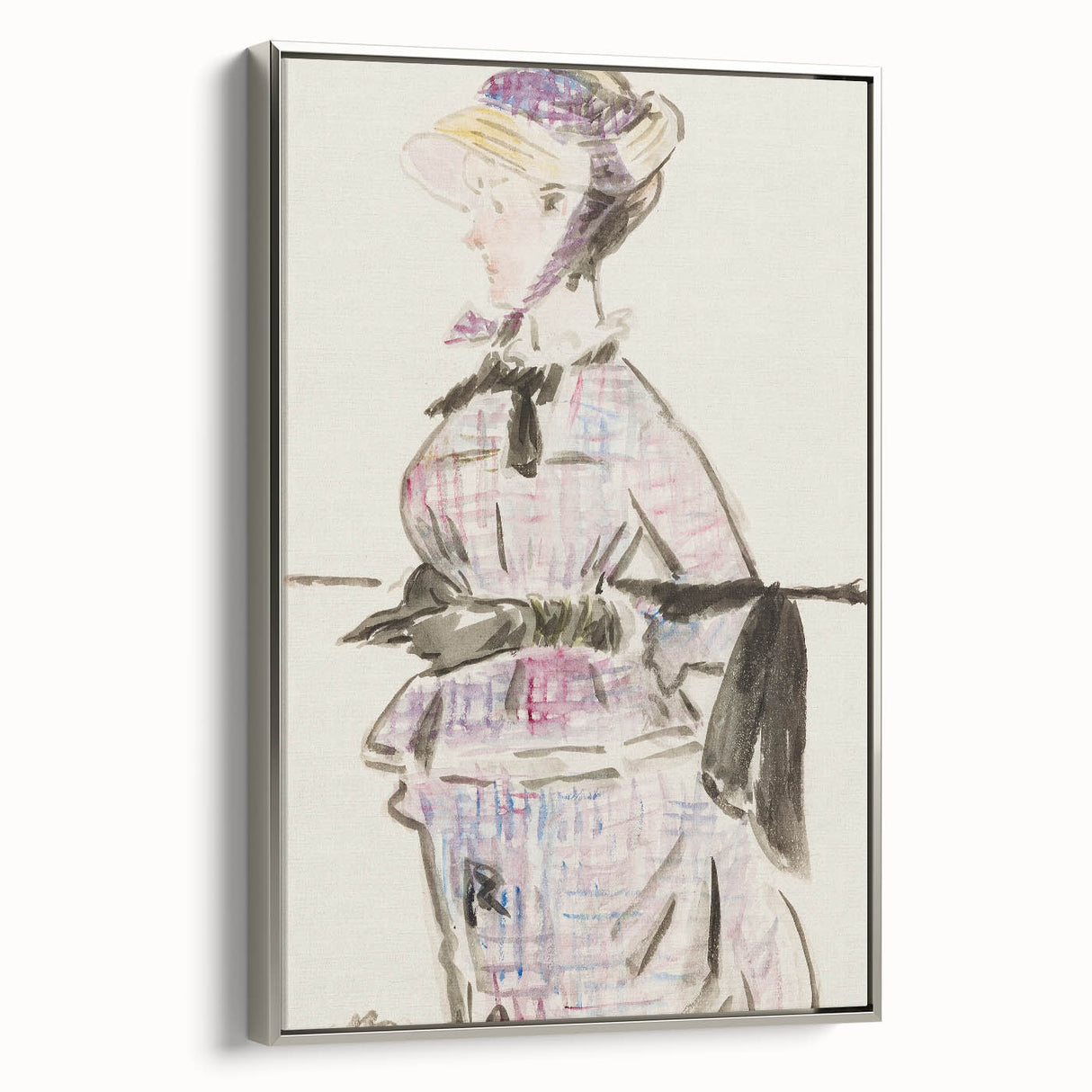 Impressionism Wall Art - Woman in Travel Costume - Elegant Art Sketch Print