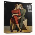 Abstract figurative acrylic artwork displayed in a side view, showcasing vibrant colors and intricate details, with visible pins for mounting, ideal for modern decor.