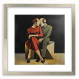 Abstract figurative frame with a sleek silver mat, showcasing a modern artistic design, perfect for enhancing contemporary home decor and gallery displays.