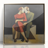 Framed abstract figurative artwork featuring a gold-toned design with textured acrylic, showcasing intricate details and a modern aesthetic, perfect for contemporary home decor.