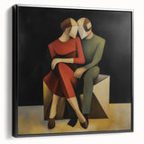 Abstract figurative framed canvas art showcasing a modern design in shades of black, emphasizing bold lines and shapes, perfect for contemporary decor.