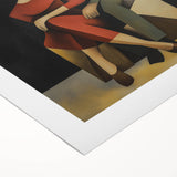 Abstract figurative art on rolled canvas showcasing vibrant colors and dynamic shapes, ideal for modern home decor; packaged securely in a cardboard tube.