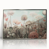 Framed acrylic wall art featuring an abstract floral design in vibrant colors, set against a sleek silver frame, perfect for modern home decor.