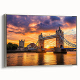 Framed canvas artwork depicting a landscape bridge scene, featuring silver accents and a side view, ideal for modern home decor or art collections.
