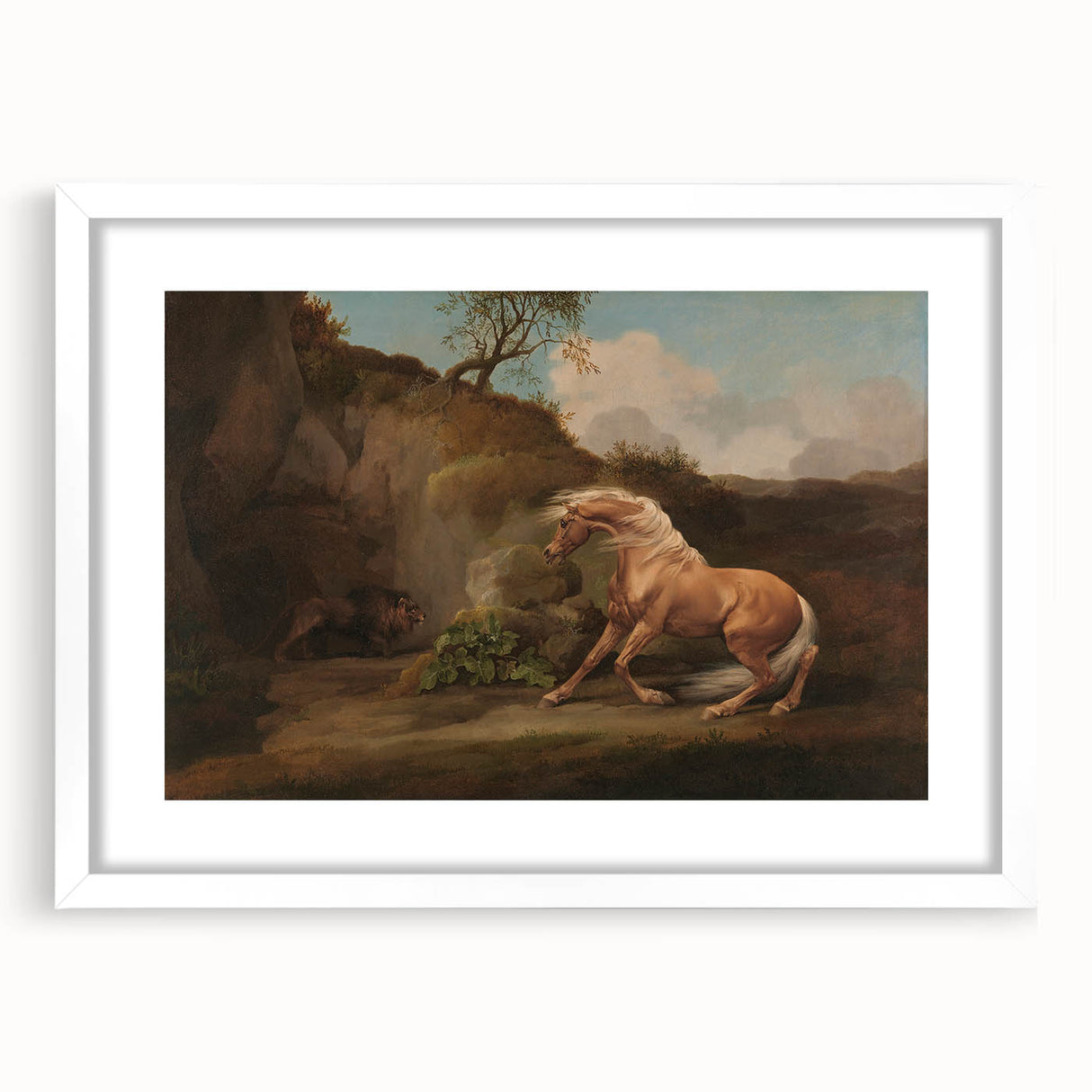 Realistic Horse and Lion Painting - George Stubbs Realism Art Canvas Print