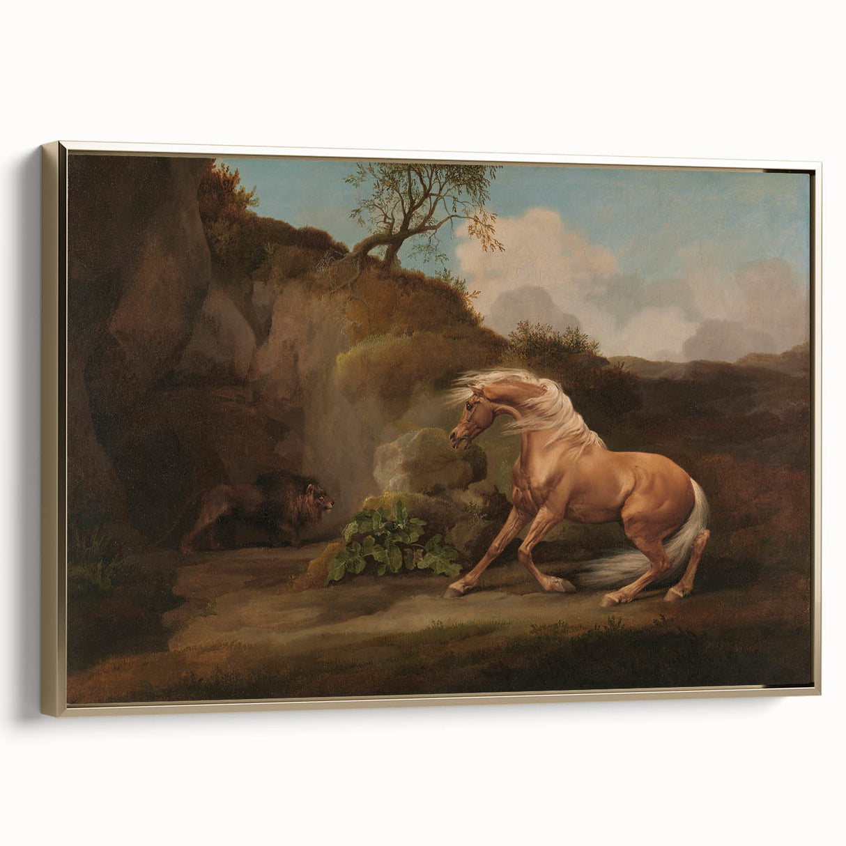 Realistic Horse and Lion Painting - George Stubbs Realism Art Canvas Print