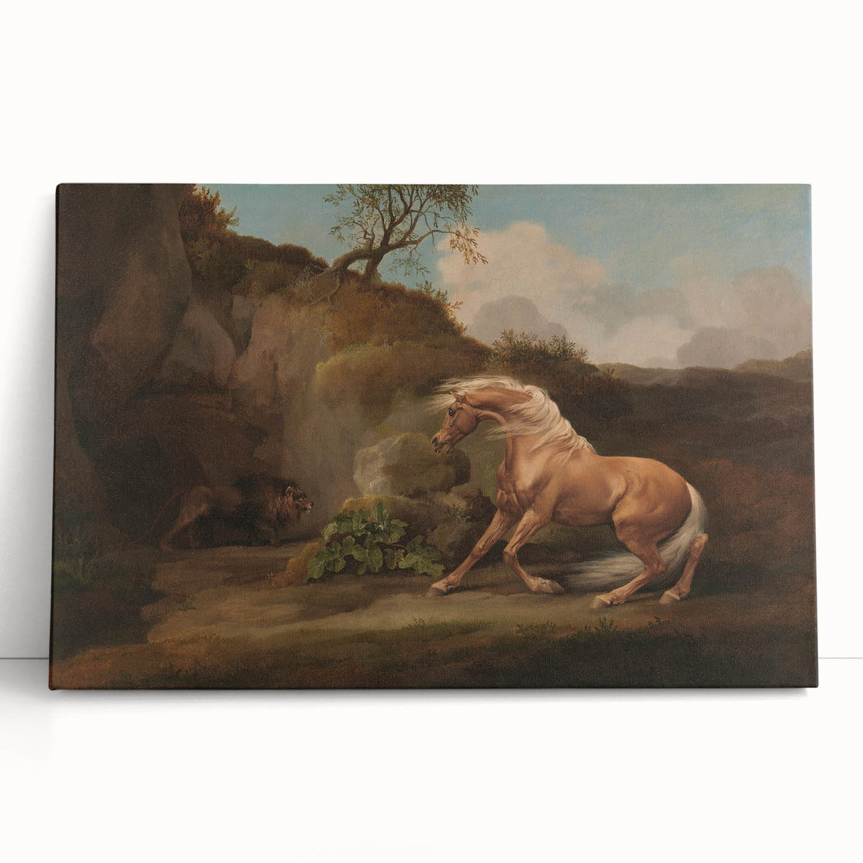 Realistic Horse and Lion Painting - George Stubbs Realism Art Canvas Print