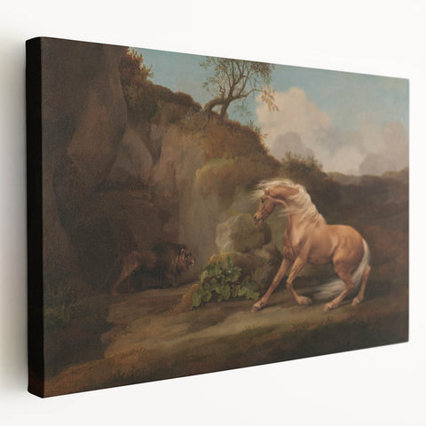 Realistic Horse and Lion Painting - George Stubbs Realism Art Canvas Print