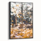 Black and white framed canvas featuring a vintage-style landscape painting, ideal for bedroom wall art.