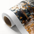 Art deco poster featuring autumnal trees in orange and brown hues on rolled canvas, ideal for nursery wall art.