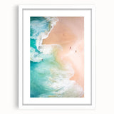 Abstract art print featuring vibrant summer hues on a framed white mat, ideal for dining room or bedroom decor.
