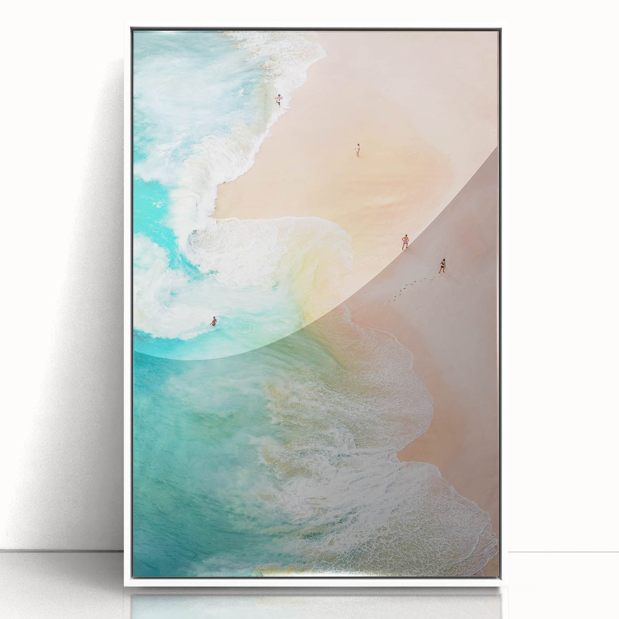 Art deco poster of summer season in pastel shades on white framed acrylic, ideal for nursery wall decor.